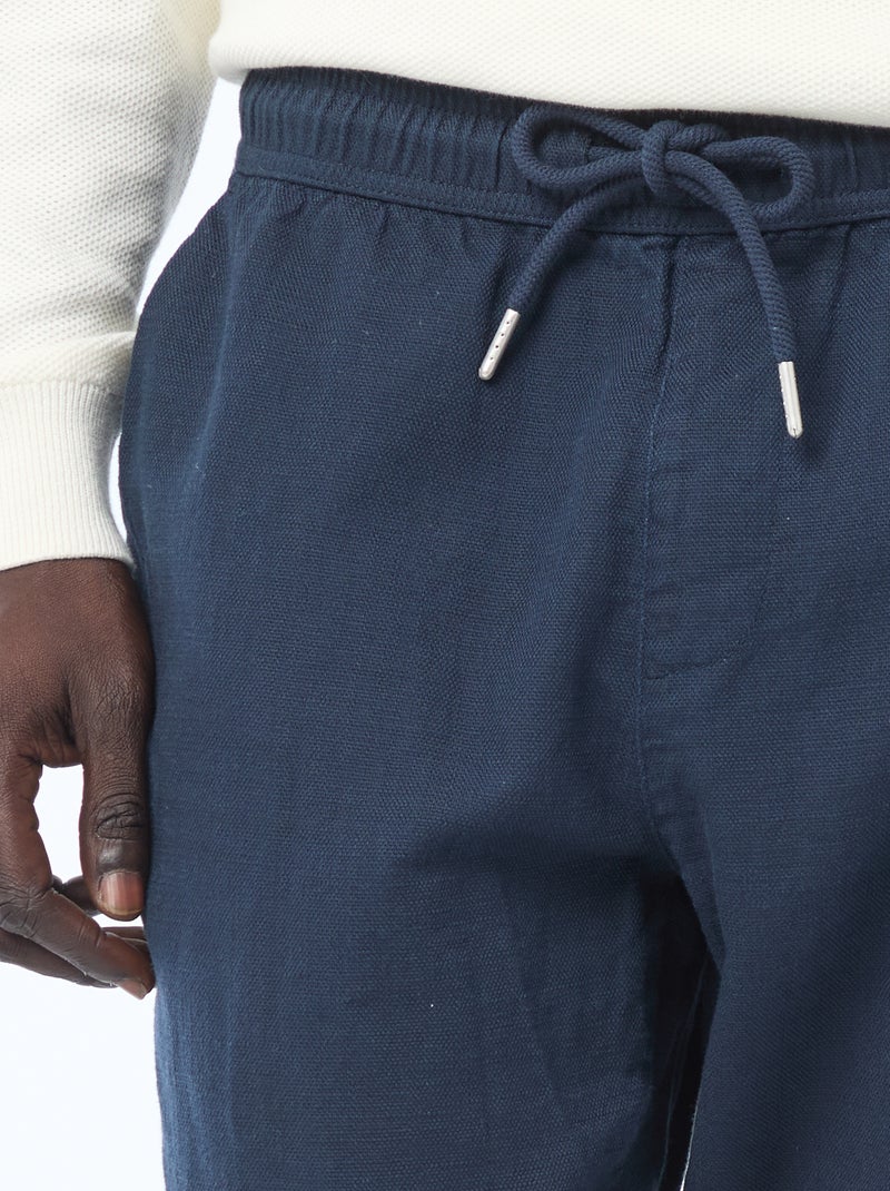 Pantalon droit à taille élastiquée Bleu marine - Kiabi