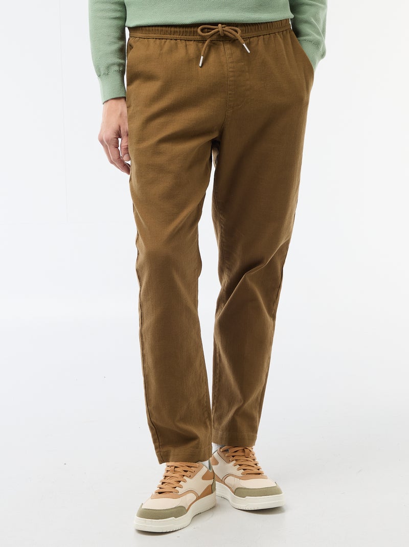 Pantalon droit à taille élastiquée Marron - Kiabi