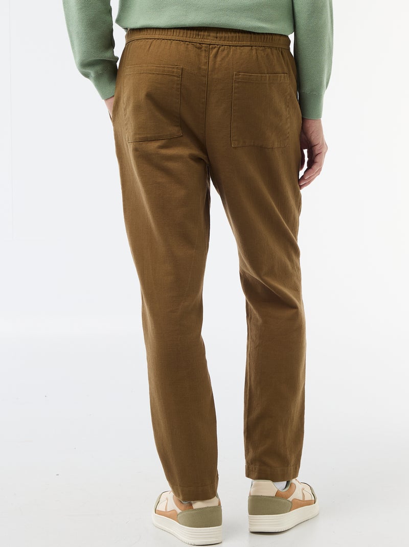 Pantalon droit à taille élastiquée Marron - Kiabi
