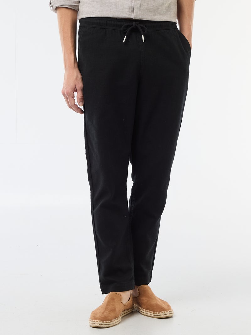 Pantalon droit à taille élastiquée Noir - Kiabi