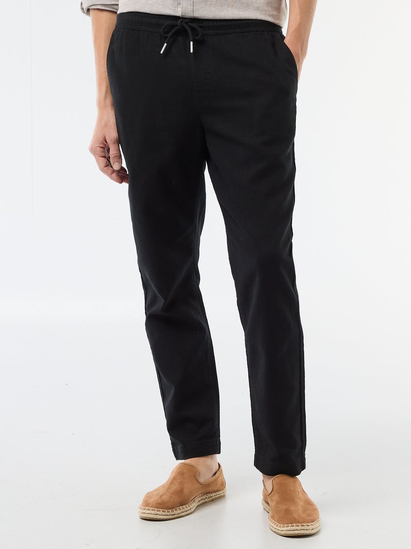 Pantalon droit à taille élastiquée Noir - Kiabi