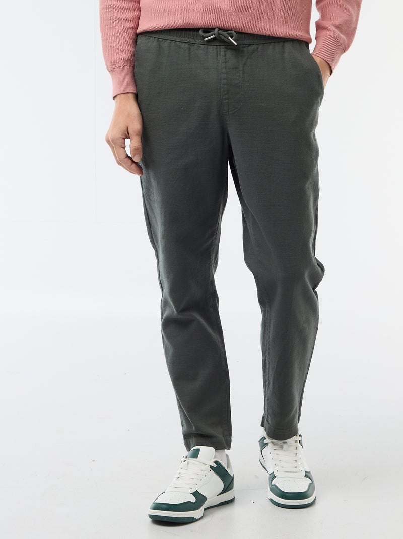 Pantalon droit à taille élastiquée Vert - Kiabi