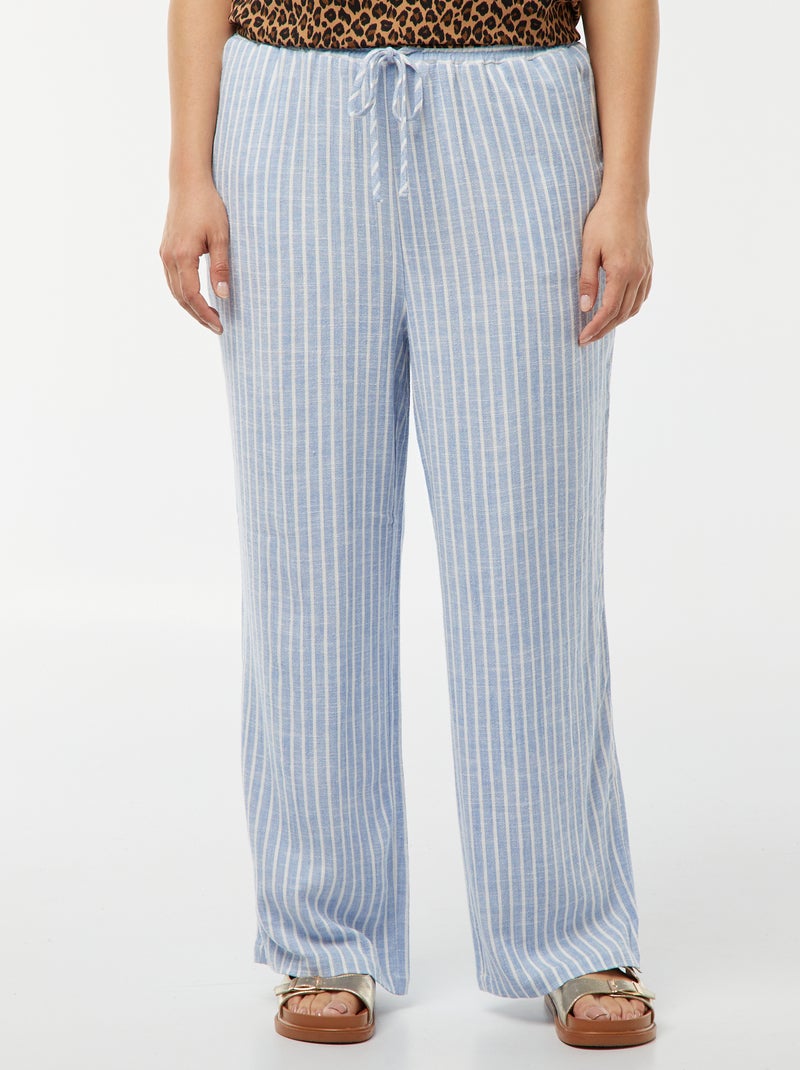 Pantalon droit avec taille élastiquée + liens BLEU - Kiabi