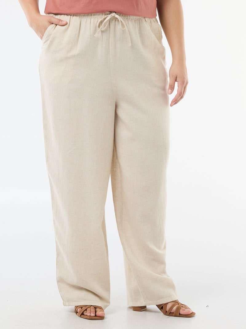 Pantalon droit en lin mélangé Beige - Kiabi