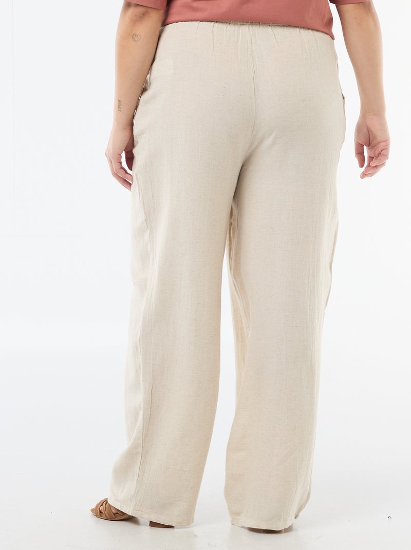 Pantalon droit en lin mélangé Beige - Kiabi