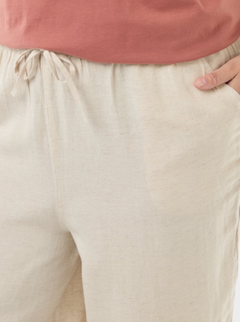 Pantalon droit en lin mélangé Beige - Kiabi