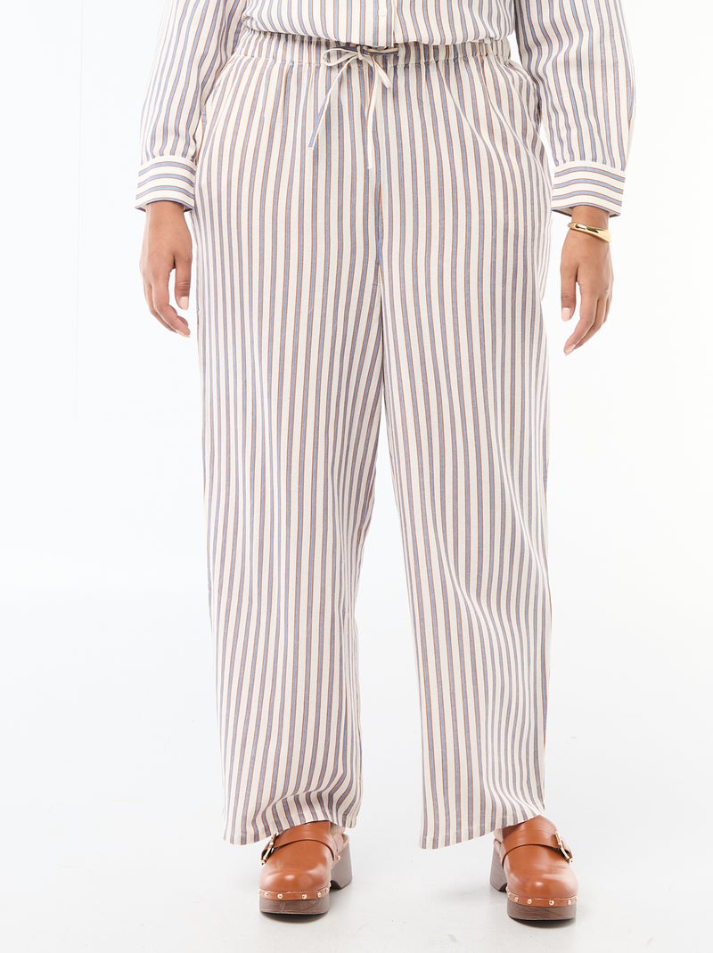 Pantalon droit en lin mélangé Beige - Kiabi