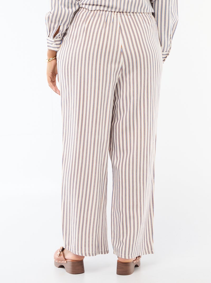 Pantalon droit en lin mélangé Beige - Kiabi