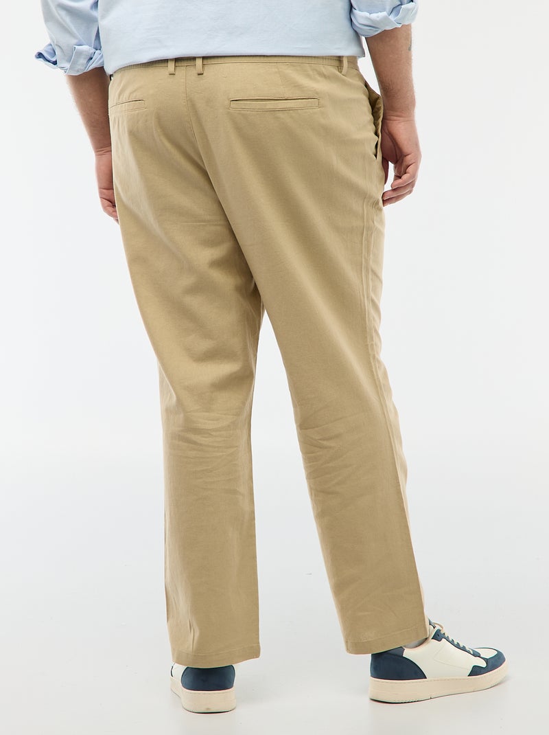 Pantalon droit en lin mélangé Beige - Kiabi