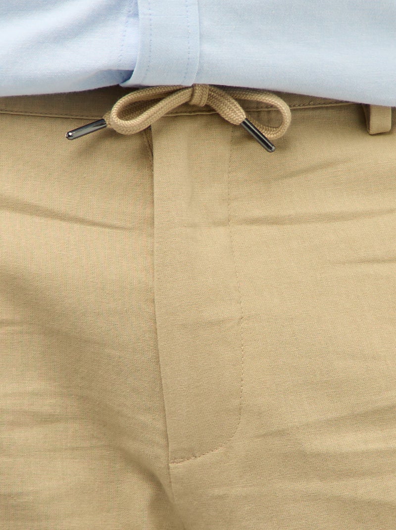 Pantalon droit en lin mélangé Beige - Kiabi