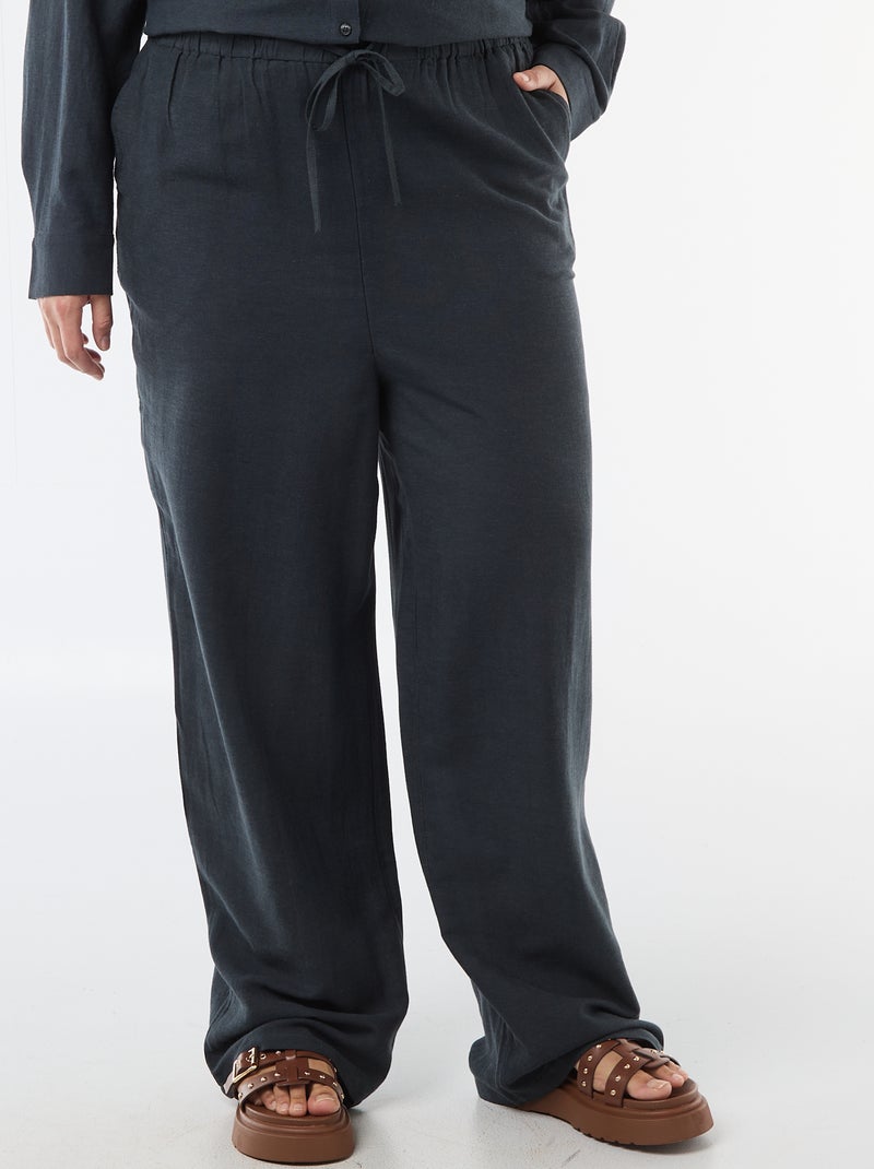 Pantalon droit en lin mélangé Bleu - Kiabi