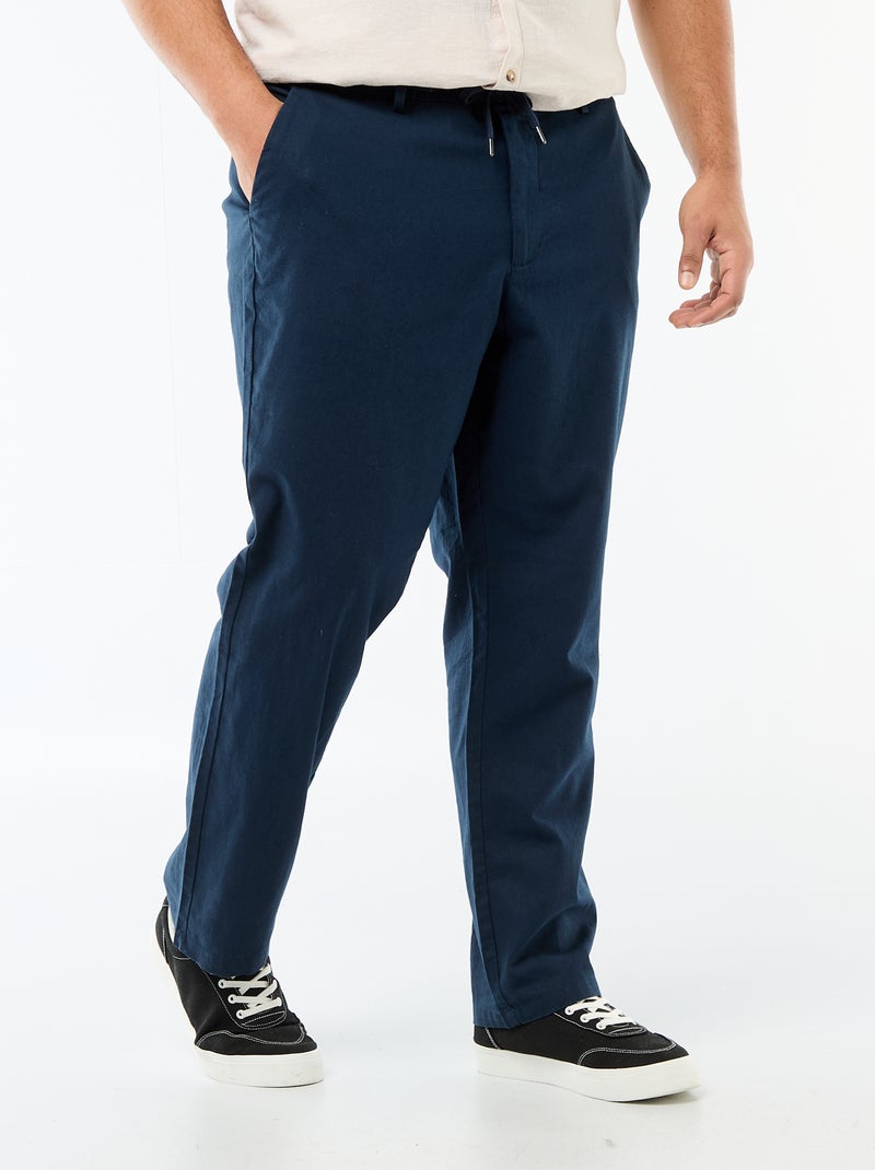 Pantalon droit en lin mélangé Bleu - Kiabi
