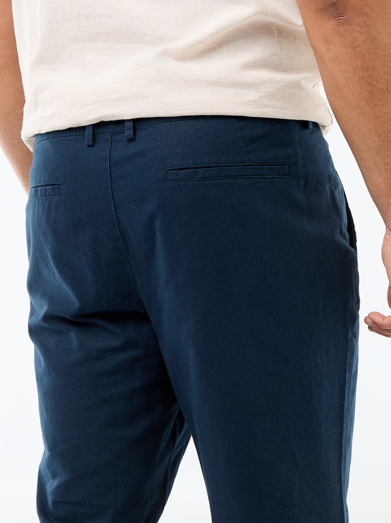 Pantalon droit en lin mélangé Bleu - Kiabi