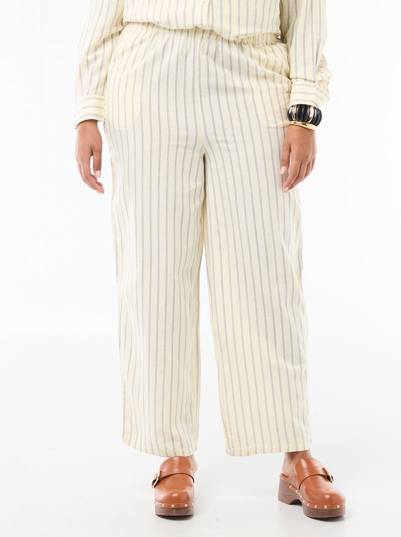 Pantalon droit en lin mélangé Jaune - Kiabi