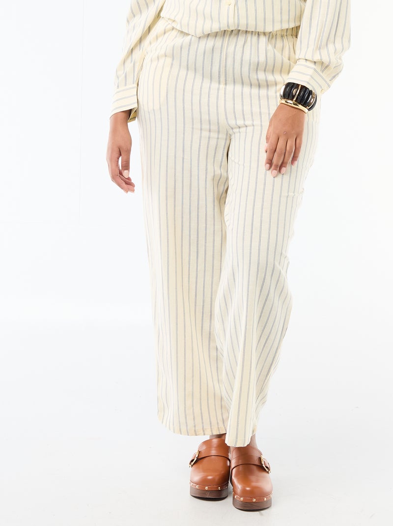 Pantalon droit en lin mélangé Jaune - Kiabi