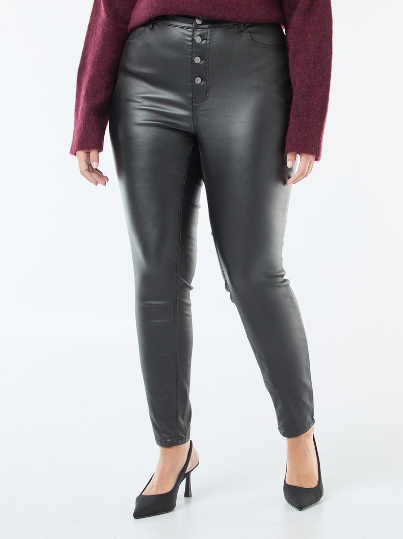 Pantalon droit en matière satinée Noir - Kiabi