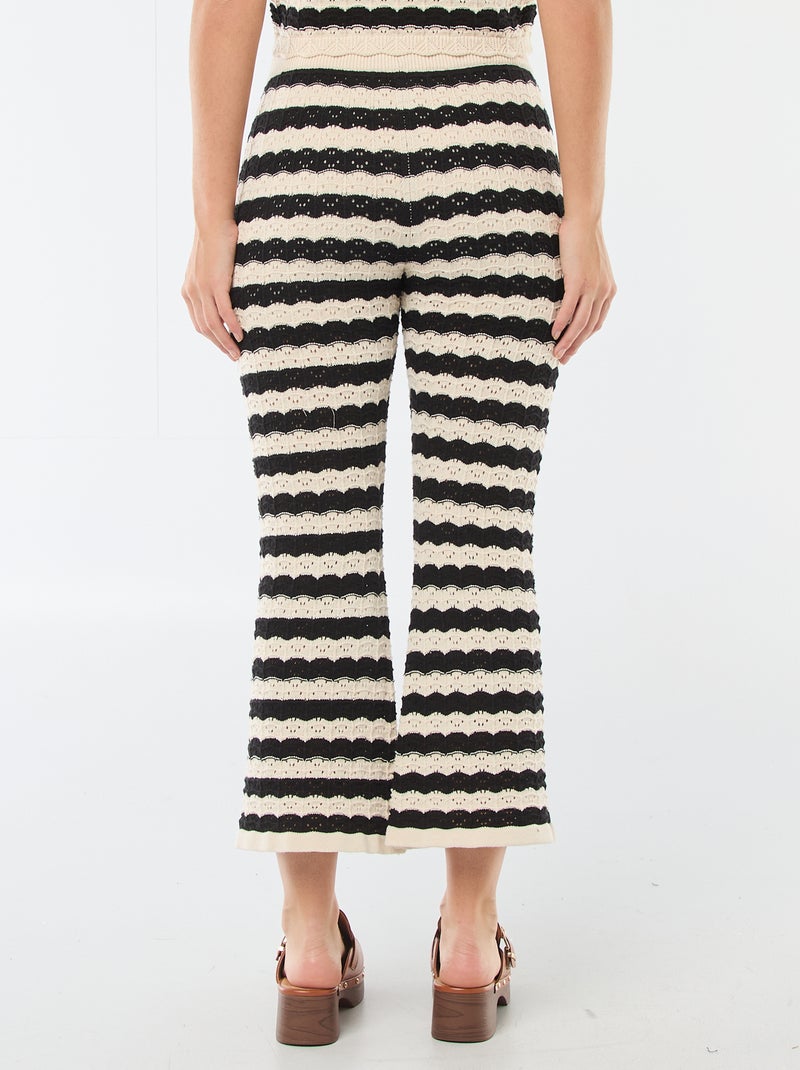 Pantalon en crochet flare Beige/noir - Kiabi