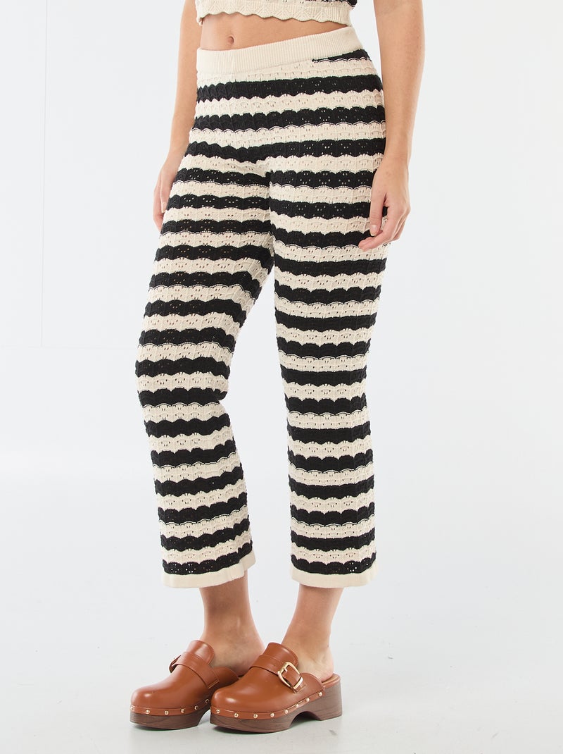 Pantalon en crochet flare Beige/noir - Kiabi