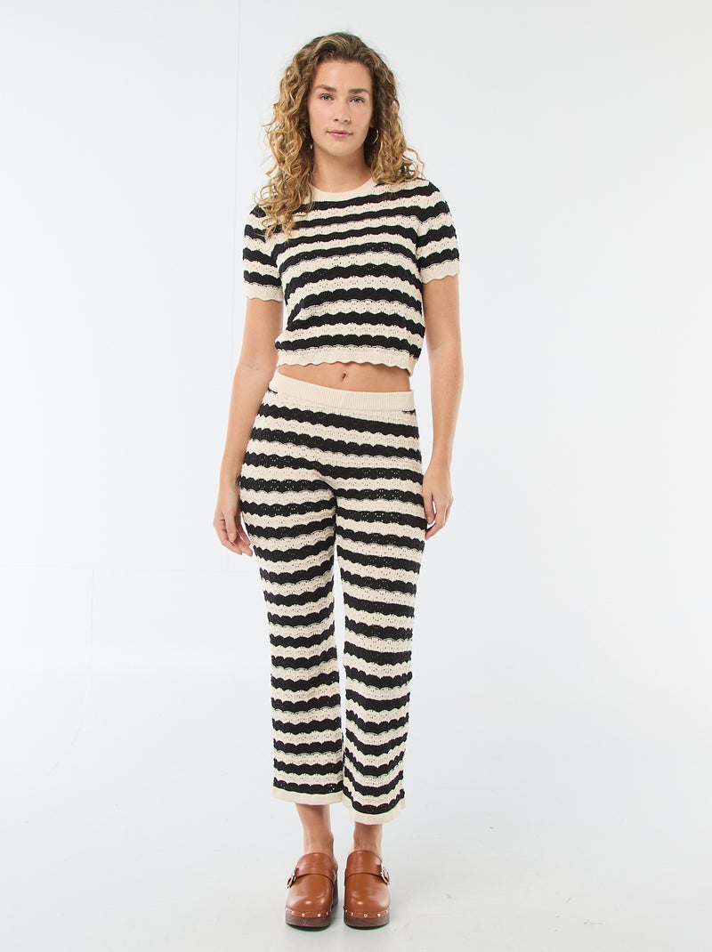 Pantalon en crochet flare Beige/noir - Kiabi