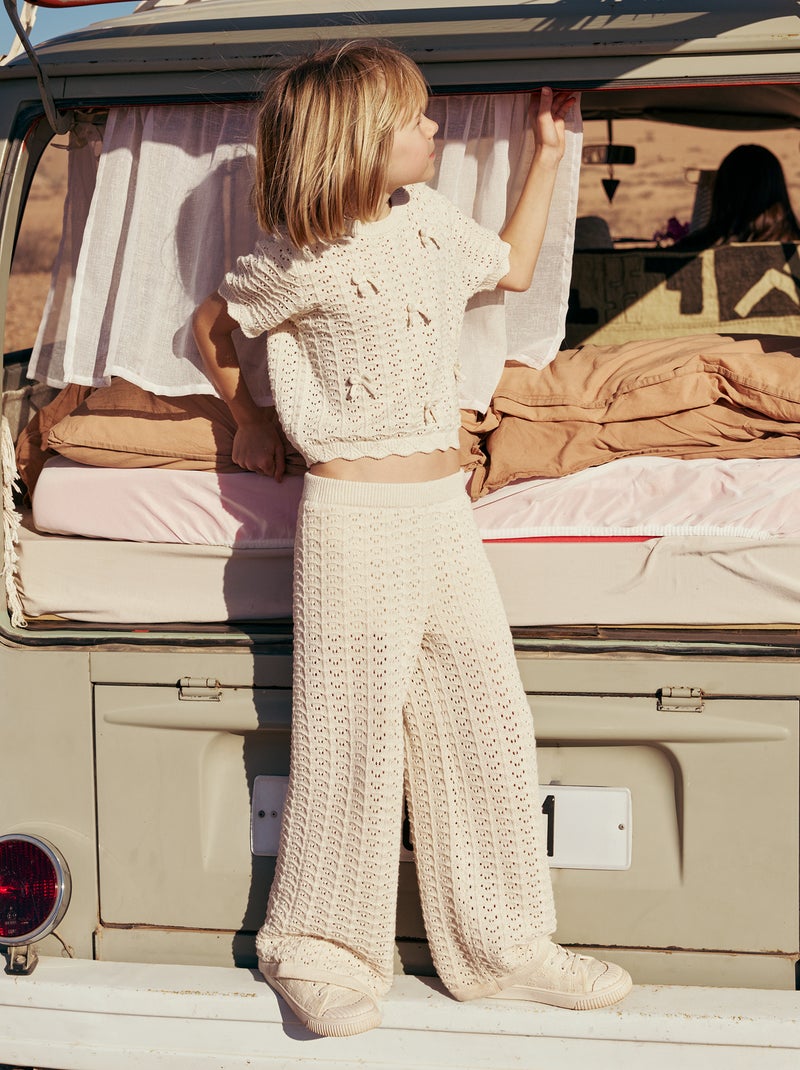 Pantalon en crochet forme flare / coupe évasée Beige - Kiabi