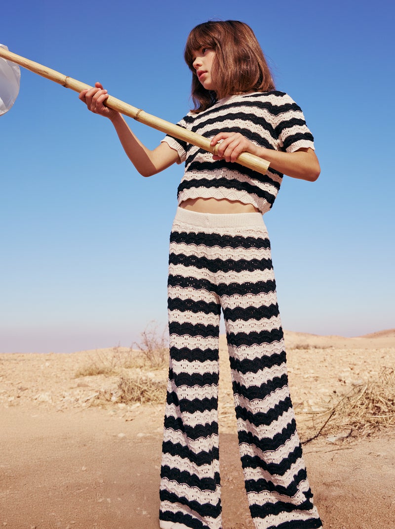 Pantalon en crochet forme flare / coupe évasée Noir - Kiabi