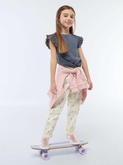 Pantalon en denim coupe mom à motif - Kiabi