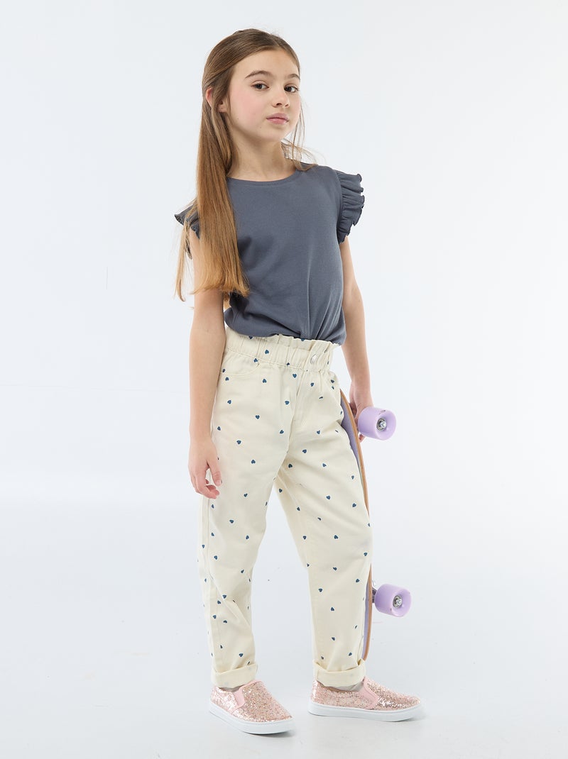 Pantalon en denim coupe mom à motif Blanc - Kiabi