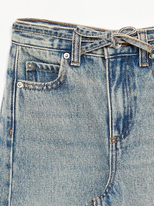 Pantalon en denim fit barrel avec ceinture - Kiabi