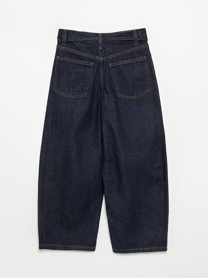 Pantalon en denim fit barrel avec ceinture Bleu - Kiabi