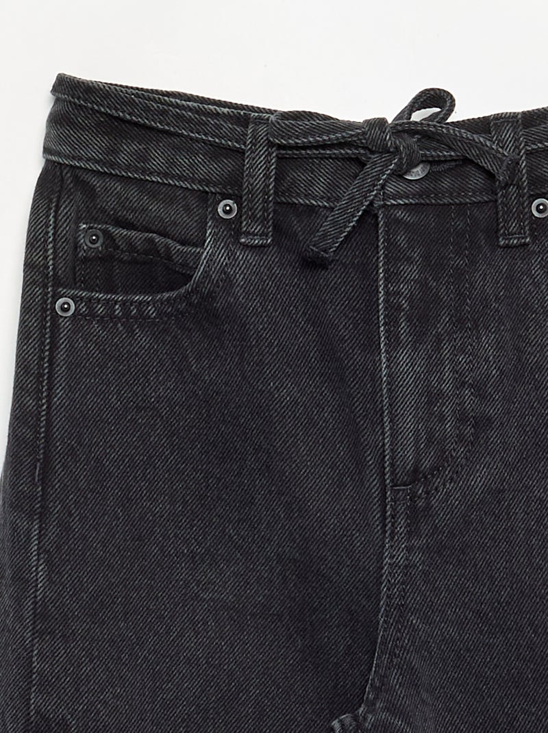 Pantalon en denim fit barrel avec ceinture Noir - Kiabi