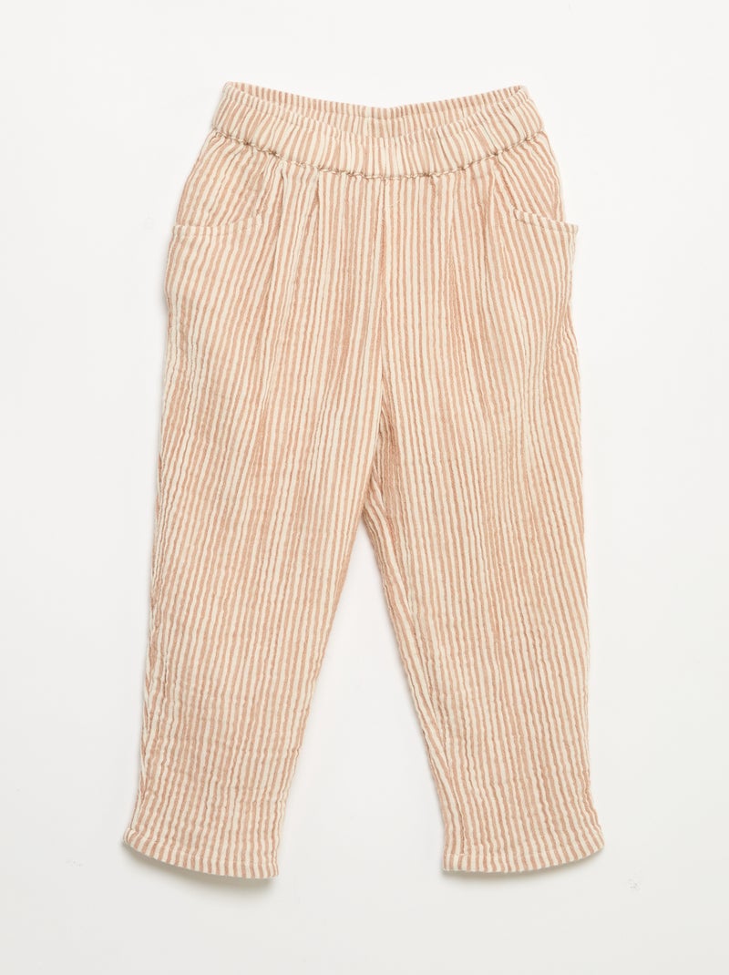 Pantalon en gaze de coton Marron - Kiabi