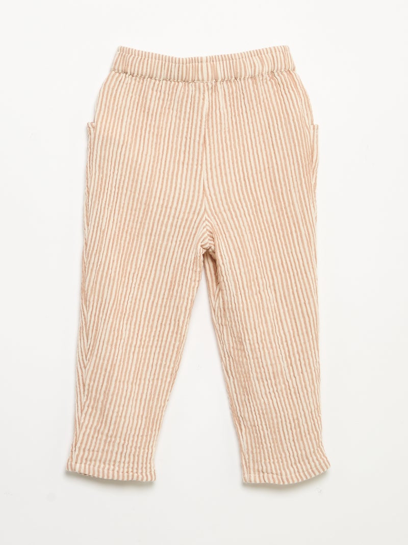 Pantalon en gaze de coton Marron - Kiabi