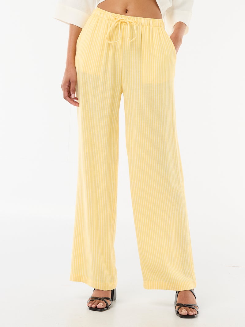 Pantalon en lin avec 2 poches Jaune - Kiabi