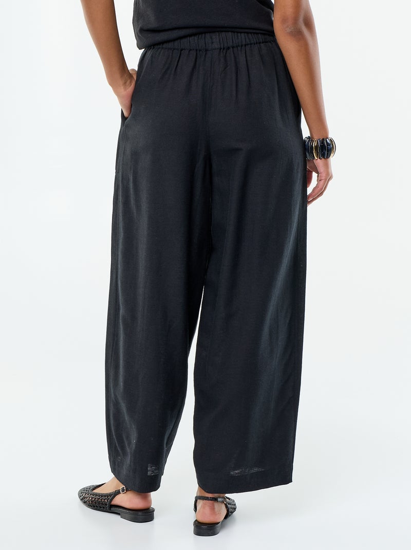 Pantalon en lin femme coupe barrel Noir - Kiabi
