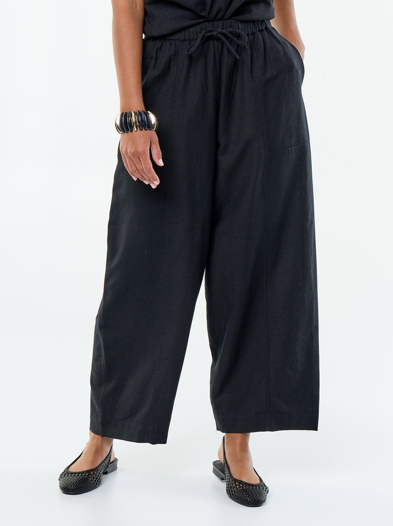 Pantalon en lin femme coupe barrel Noir - Kiabi