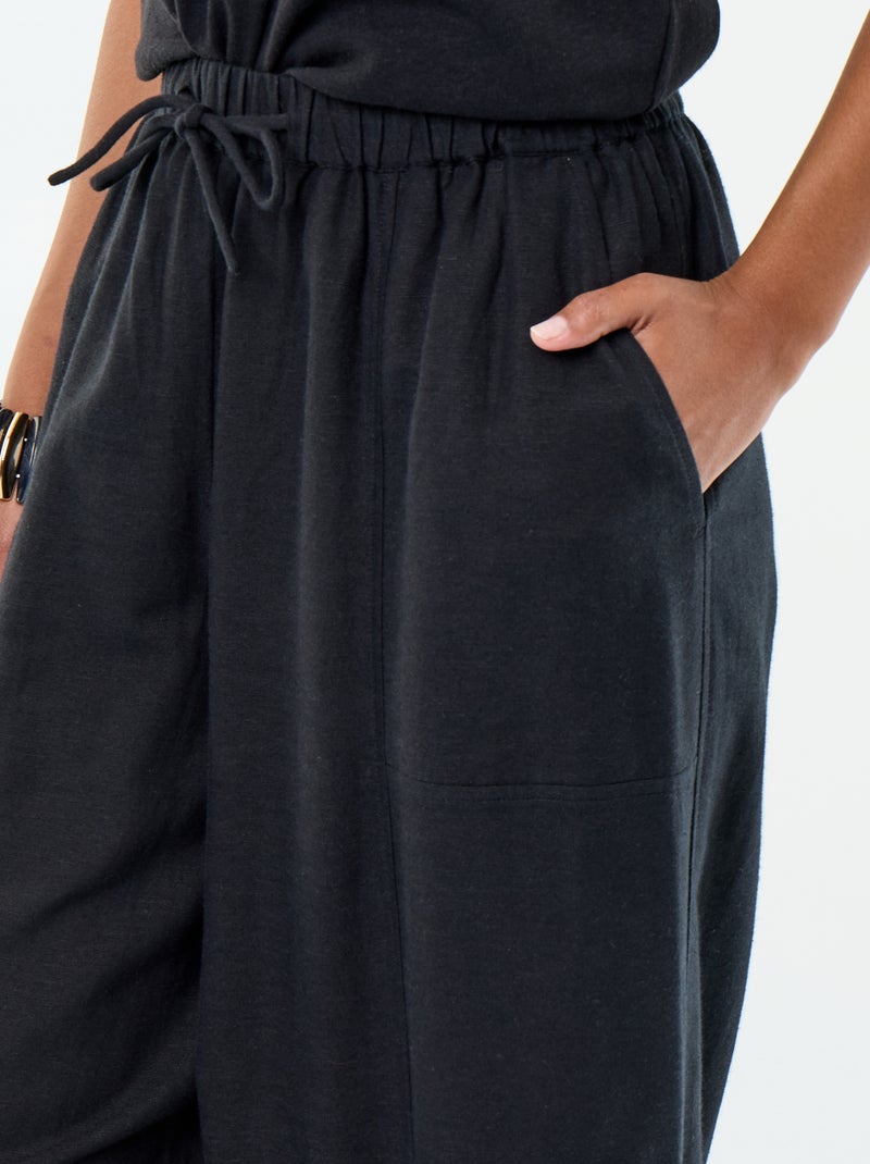 Pantalon en lin femme coupe barrel Noir - Kiabi