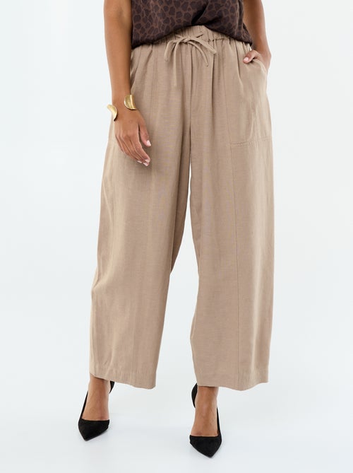 Pantalon en lin femme coupe large taille haute - Kiabi
