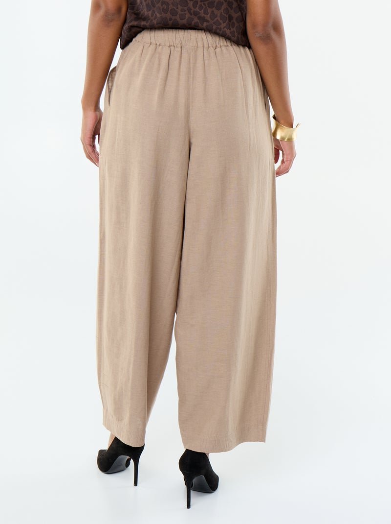 Pantalon en lin femme coupe large taille haute Marron - Kiabi