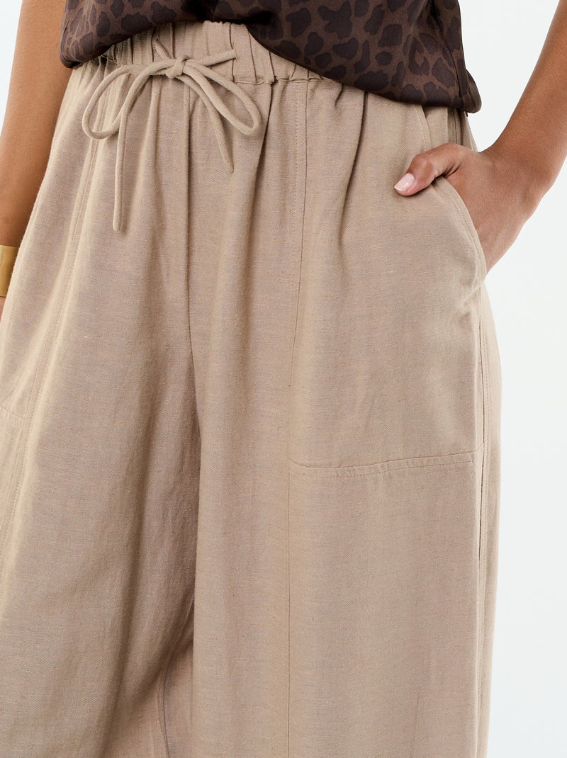Pantalon en lin femme coupe large taille haute Marron - Kiabi