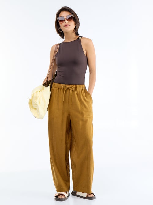 Pantalon en lin femme forme barrel taille haute - Kiabi