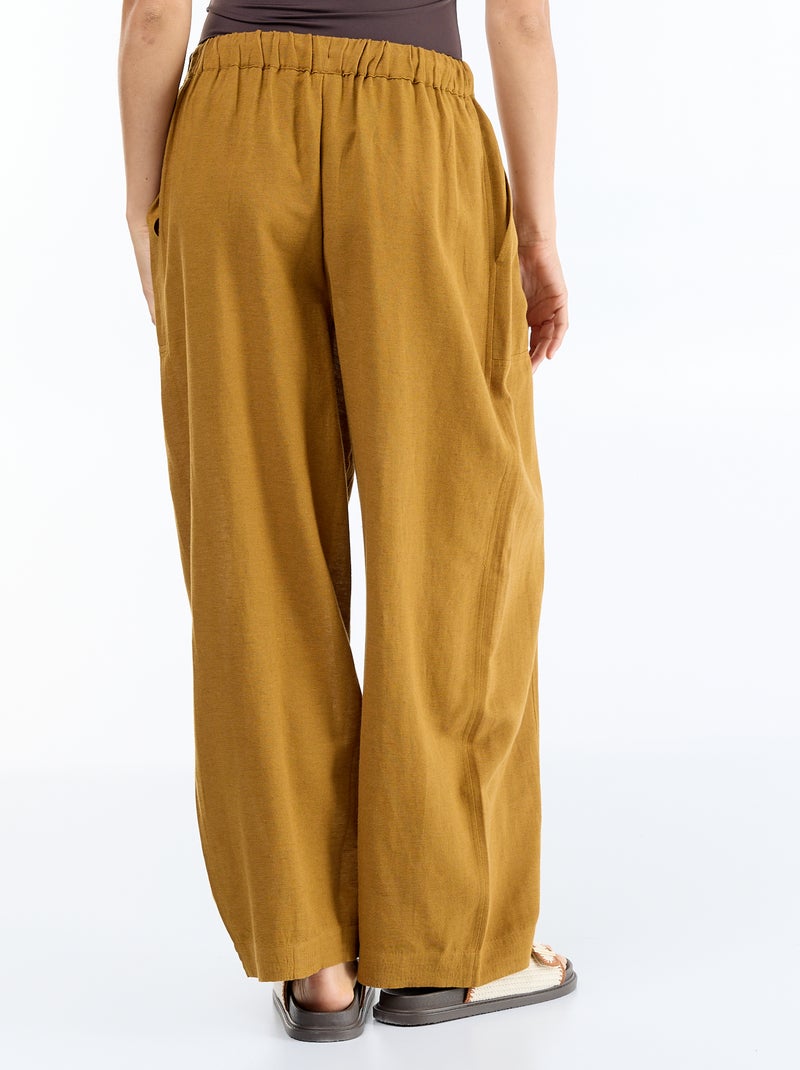 Pantalon en lin femme forme barrel taille haute Marron - Kiabi