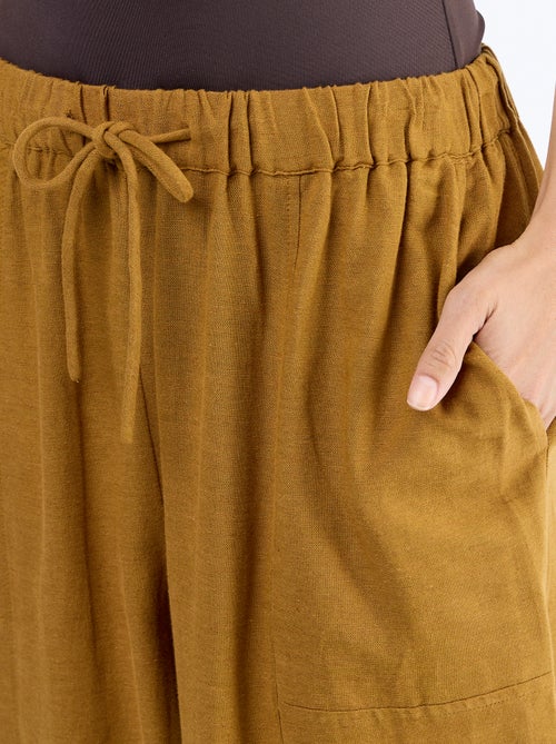 Pantalon en lin femme forme barrel taille haute - Kiabi