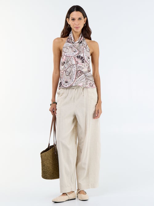 Pantalon en lin femme taille haute - Kiabi