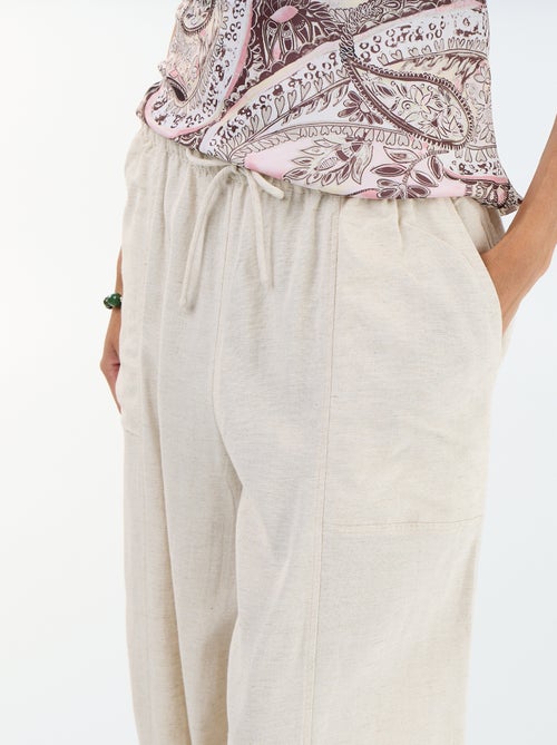 Pantalon en lin femme taille haute - Kiabi