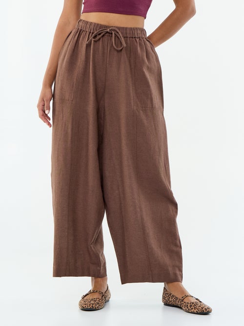 Pantalon en lin femme taille haute forme barrel - Kiabi