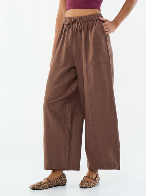 Pantalon en lin femme taille haute forme barrel - Kiabi