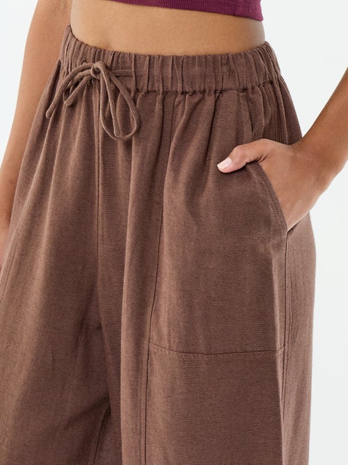 Pantalon en lin femme taille haute forme barrel - Kiabi