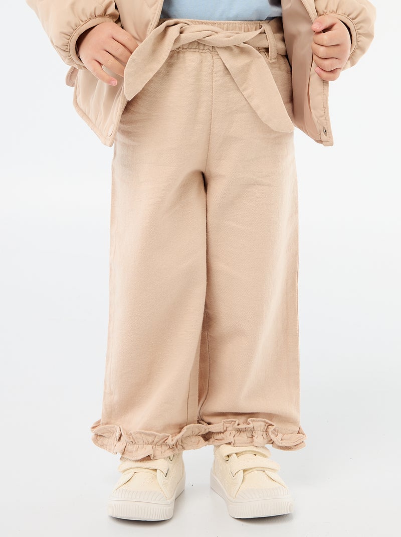 Pantalon en lin mélangé Beige - Kiabi