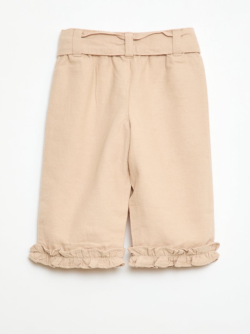 Pantalon en lin mélangé Beige - Kiabi