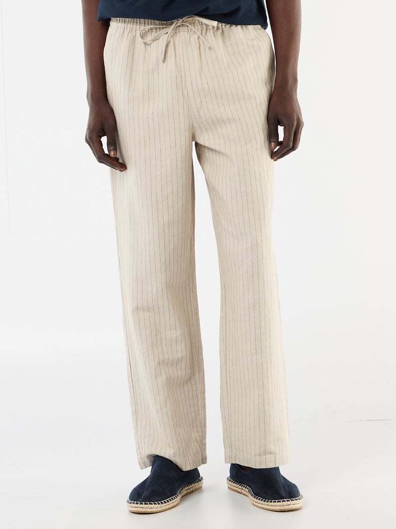 Pantalon en lin mélangé Beige - Kiabi